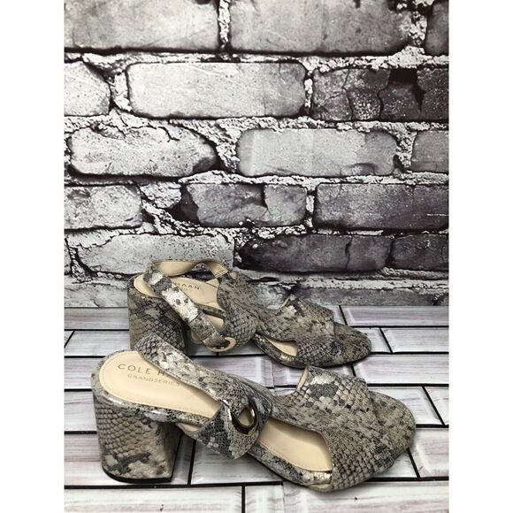 Cole Haan Grand OS Taupe Shimmer Leather Open Block Heel Sandals 5B US/35.5EU - Picture 6 of 16